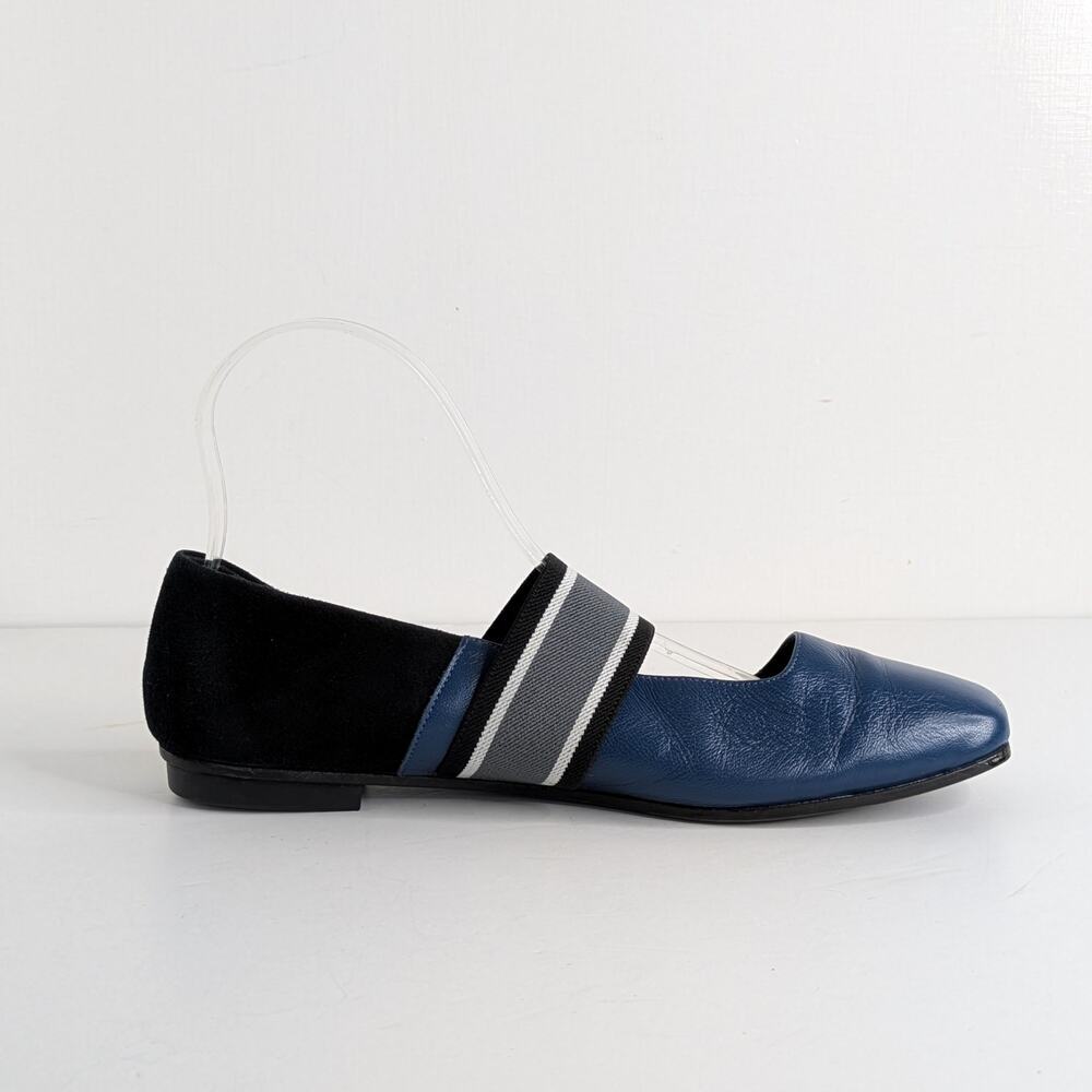M. Gemi Ballare Mary Jane Flats 39 Blue Leather Black Suede Made in Italy 8.5 - Picture 7 of 12